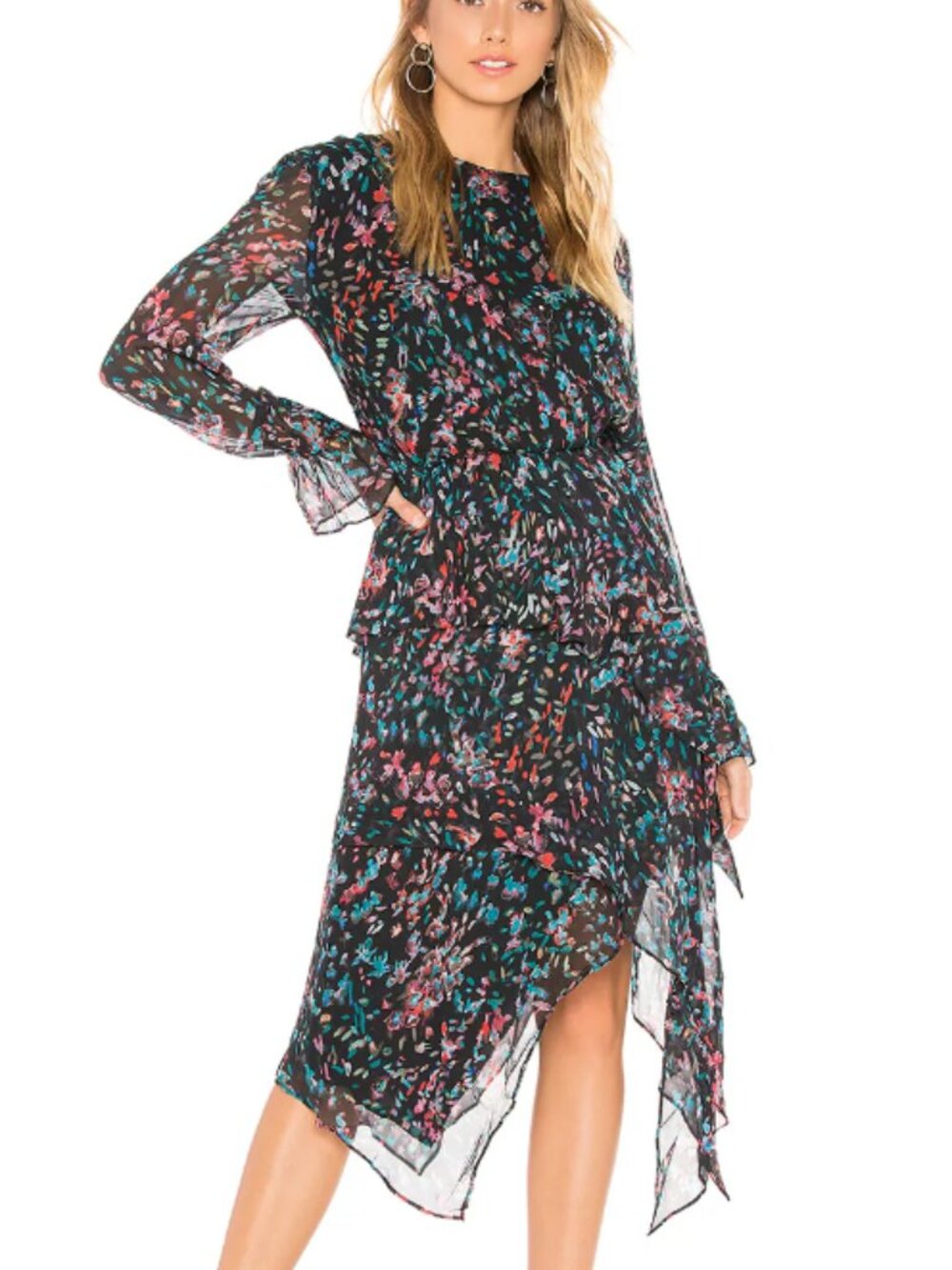 IRO Floral Print Asymmetrical Long Sleeve Midi Dress Size 38 / US 6